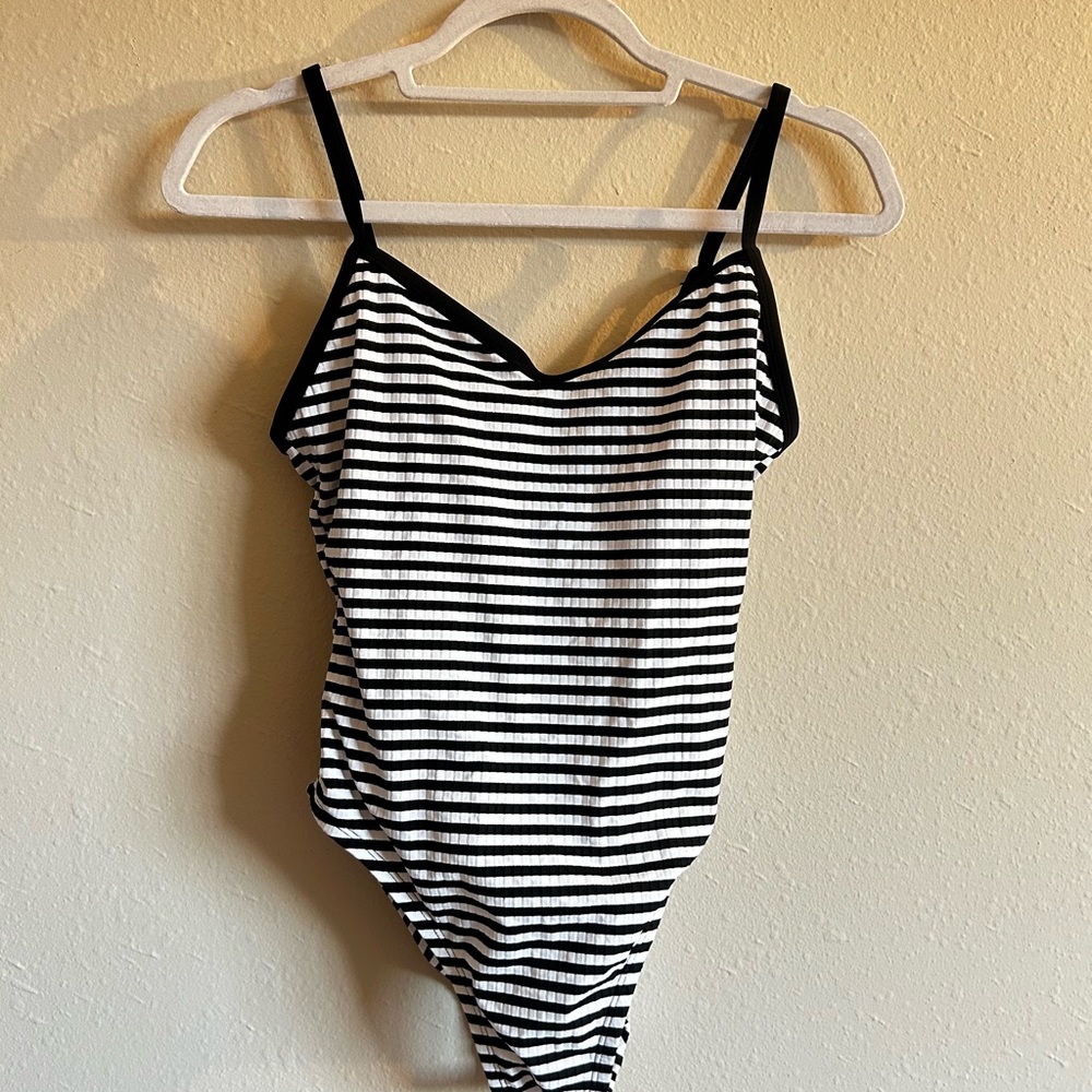 Shade & Shore Black and White Striped One-Piece